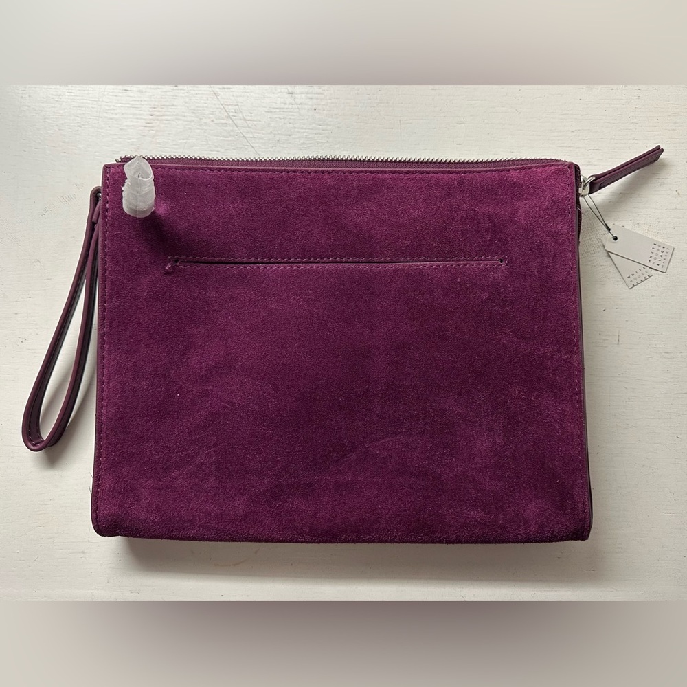White House Black Market Real Suede Faux Leather‎ Clutch Bright Purple BNWT